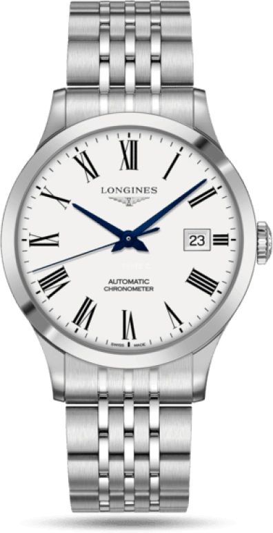 Longines,Record 40mm,40mm,Stainless Steel,White,Automatic,Date,64hours,L2,L2.821.4.11.6