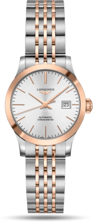 Longines,Record 30mm,30mm,Pink Gold,Stainless Steel,Silver,Automatic,Date,40hours,L2,L2.321.5.72.7