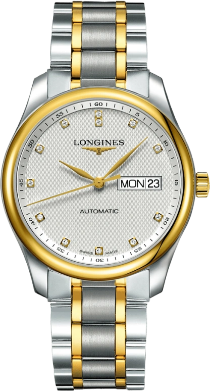 Longines,Master 38.50mm,38.50mm,Yellow Gold,Stainless Steel,Silver,Automatic,Date,Day,L2,L2.755.5.77.7
