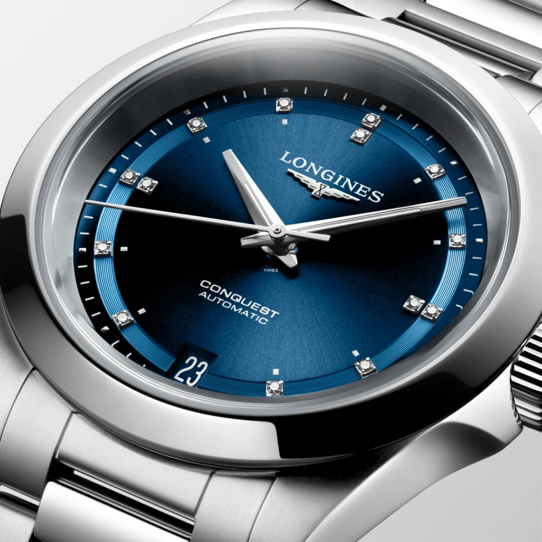 Longines,Conquest 34mm,34mm,Stainless Steel,Blue,Automatic,Day,72hours,L3,L3.430.4.97.6