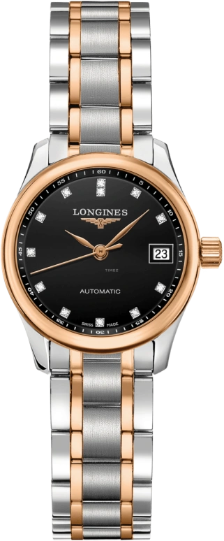 Longines,Master 25.50mm,25.50mm,Stainless Steel,Black,Automatic,Date,40hours,L2,L2.128.5.59.7