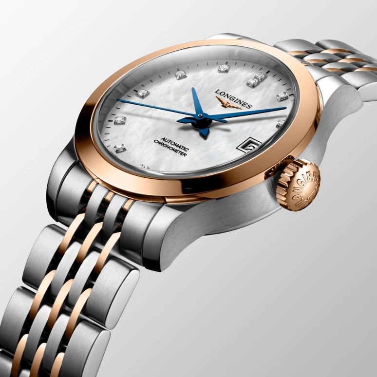 Longines,Record 26mm,26mm,Pink Gold,Stainless Steel,White,Automatic,Date,40hours,L2,L2.320.5.87.7