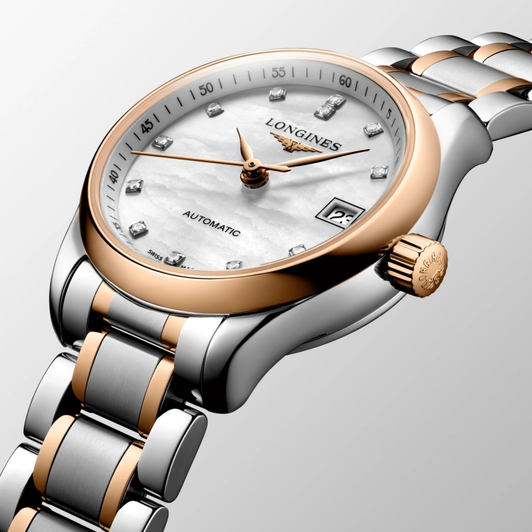 Longines,Master 25.50mm,25.50mm,Pink Gold,Stainless Steel,Pink,White,Automatic,Date,40hours,L2,L2.128.5.89.7