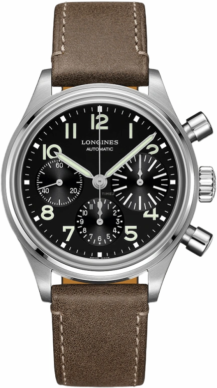 Longines,Heritage Classic 41mm,41mm,Stainless Steel,Black,Automatic,Chronograph,Day,Column Wheel,L2,L2.816.4.53.2