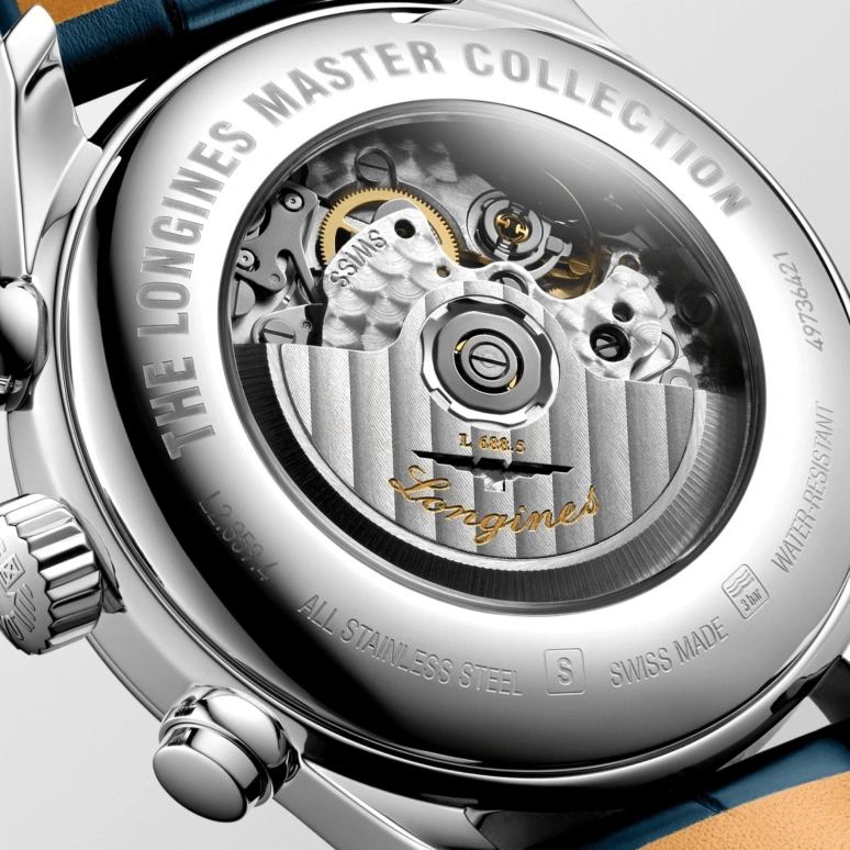 Longines,Master 44mm,44mm,Stainless Steel,Blue,Automatic,Chronograph,Day,Column Wheel,L2,L2.859.4.92.0