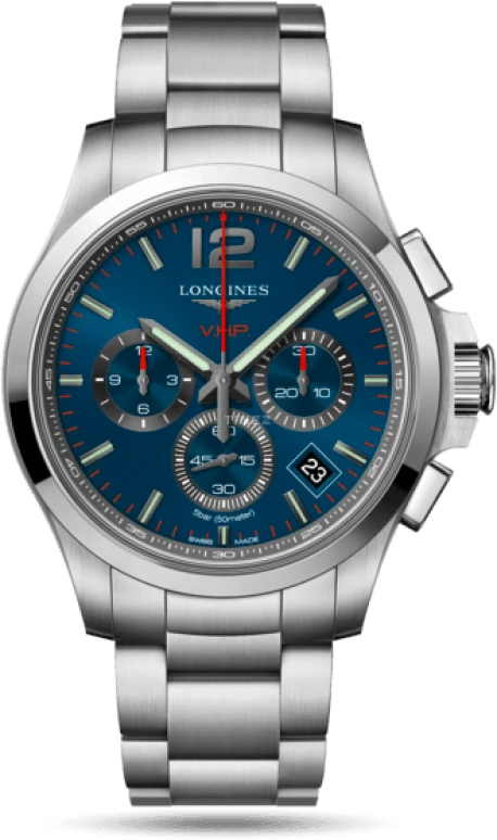 Longines,Conquest V.H.P. 42mm,42mm,Stainless Steel,Blue,Quartz,Chronograph,Date,L3,L3.717.4.96.6