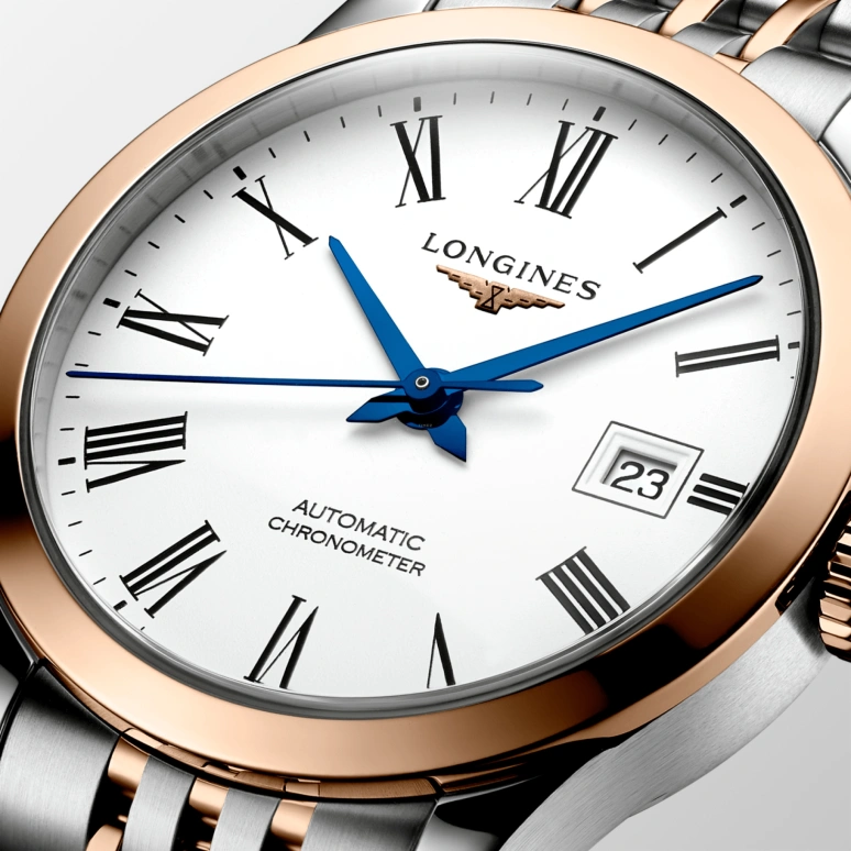 Longines,Record 30mm,30mm,Pink Gold,Stainless Steel,White,Automatic,Date,40hours,L2,L2.321.5.11.7
