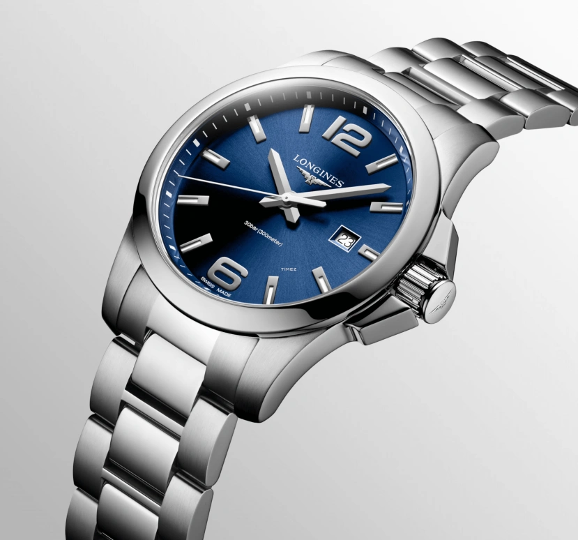 Longines,Conquest 43mm,43mm,Stainless Steel,Blue,Quartz,Day,26280hours,L3,L3.760.4.96.6
