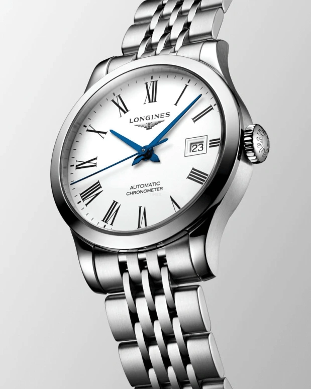 Longines,Record 30mm,30mm,Stainless Steel,White,Automatic,Date,40hours,L2,L2.321.4.11.6