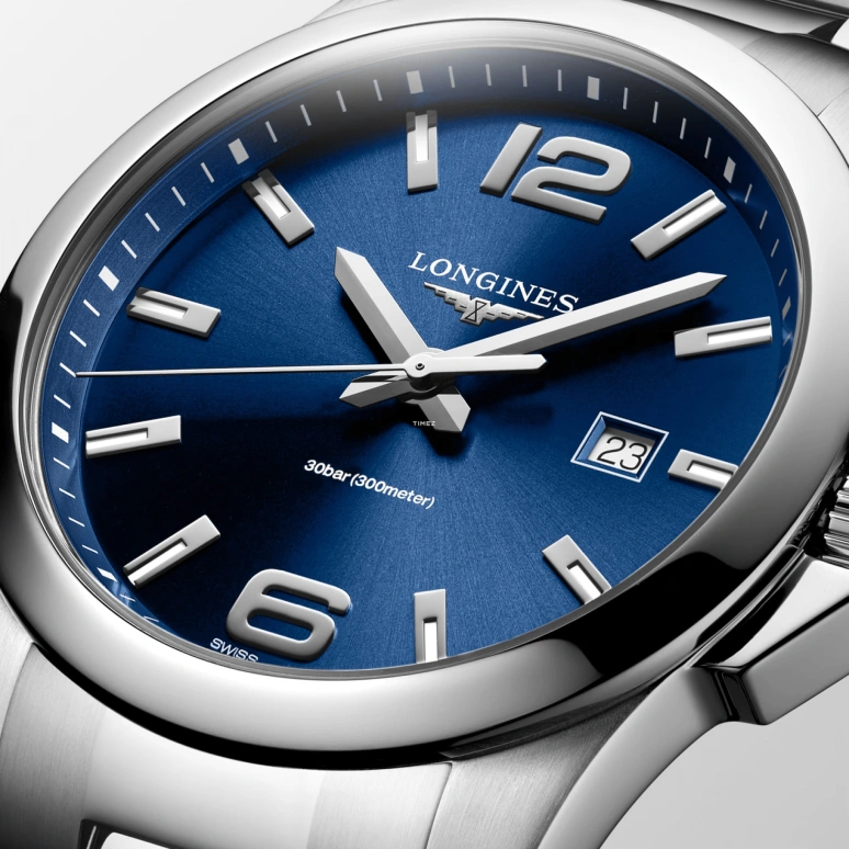 Longines,Conquest 43mm,43mm,Stainless Steel,Blue,Quartz,Day,26280hours,L3,L3.760.4.96.6