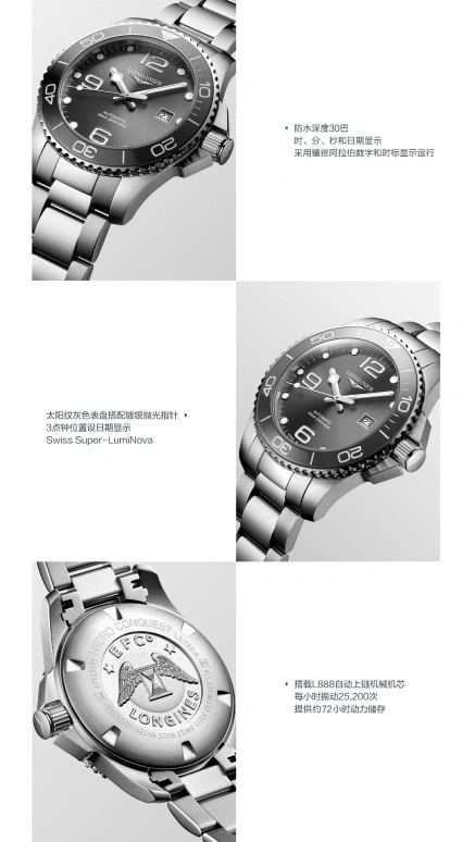 Longines,HydroConquest 43mm,43mm,Stainless Steel,Grey,Automatic,Date,65hours,L3,L3.782.4.76.6