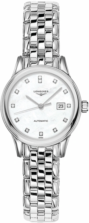 Longines,Flagship 30mm,30mm,Stainless Steel,White,Automatic,Date,40hours,L4,L4.374.4.87.6