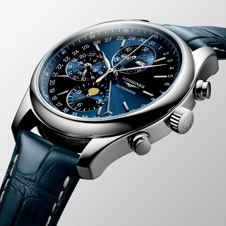 Longines,Master 42mm,42mm,Stainless Steel,Blue,Automatic,Chronograph,Moonphase,Month,Date,66hours,In-house Caliber,L2,L2.773.4.92.0