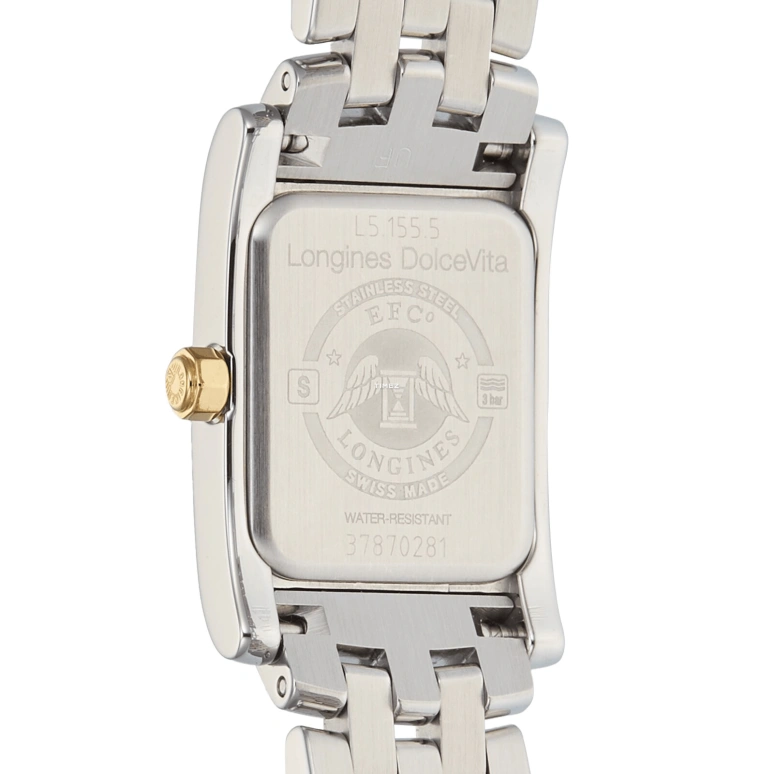 Longines,DolceVita 19.80x24.50mm,19.80x24.50mm,Yellow Gold,Stainless Steel,White,Quartz,In-house Caliber,Sapphire,Crystal Glass,L5,L5.155.5.29.6