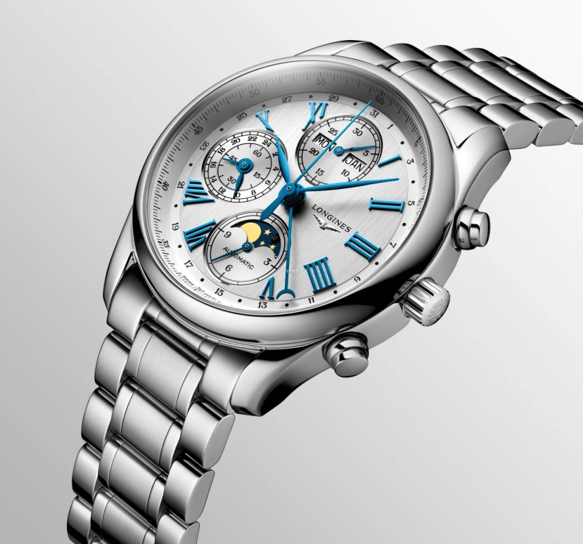 Longines,Master 40mm,40mm,Stainless Steel,Silver,Automatic,Chronograph,Moonphase,Month,Date,54hours,In-house Caliber,L2,L2.673.4.71.6