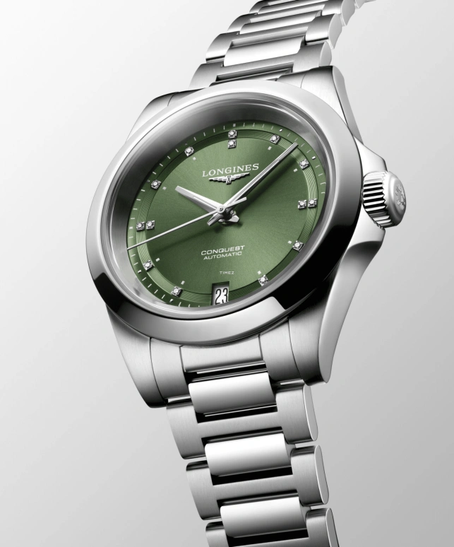 Longines,Conquest 34mm,34mm,Stainless Steel,Green,Automatic,Day,72hours,L3,L3.430.4.07.6