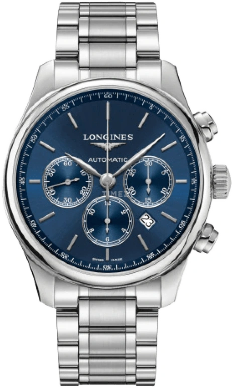 Longines,Master 44mm,44mm,Stainless Steel,Blue,Automatic,Chronograph,Day,Column Wheel,L2,L2.859.4.92.6