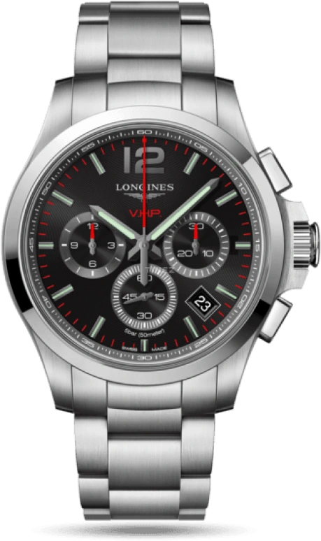 Longines,Conquest V.H.P. 42mm,42mm,Stainless Steel,Black,Quartz,Chronograph,Date,L3,L3.717.4.56.6