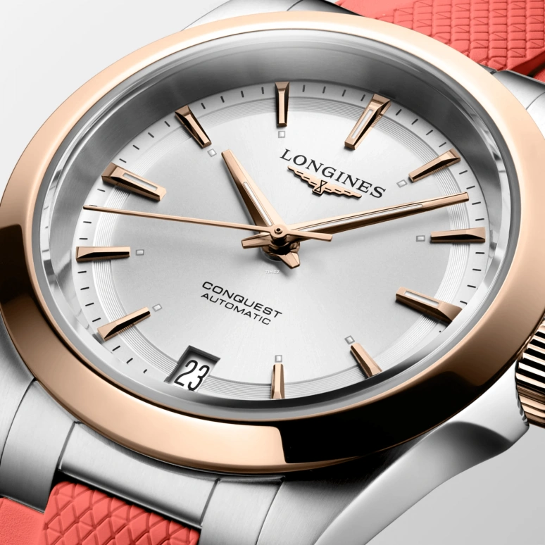Longines,Conquest 34mm,34mm,Stainless Steel,Yellow Gold,Silver,Automatic,Day,64hours,L3,L3.430.5.72.9