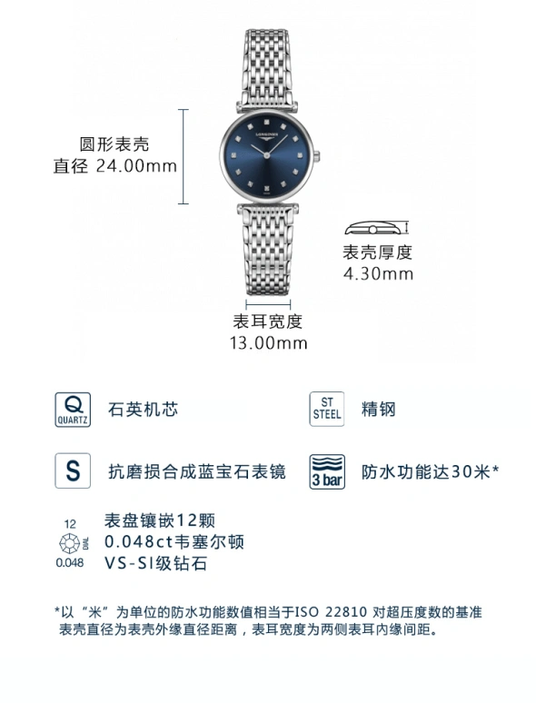 Longines,La Grande Classique 24mm,24mm,Stainless Steel,Blue,Quartz,26280hours,In-house Caliber,L4,L4.209.4.97.6