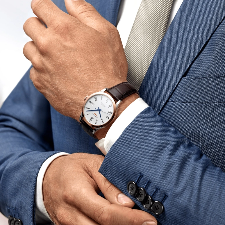 Longines,Record 40mm,40mm,Pink Gold,Stainless Steel,White,Automatic,Date,64hours,L2,L2.821.5.11.2