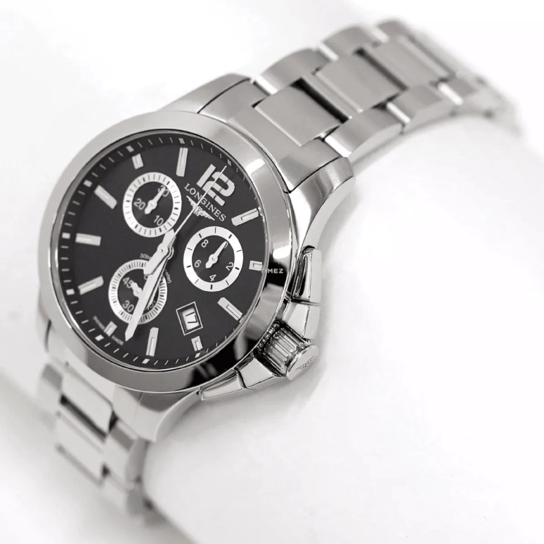 Longines,Conquest 36mm,36mm,Stainless Steel,Black,Quartz,Chronograph,Day,L3,L3.379.4.56.6