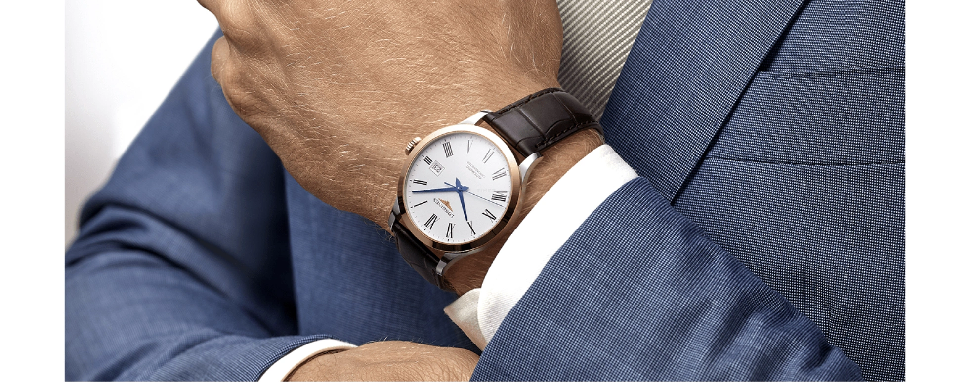 Longines,Record 40mm,40mm,Pink Gold,Stainless Steel,White,Automatic,Date,64hours,L2,L2.821.5.11.2