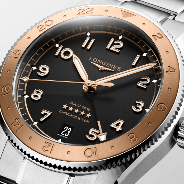 Longines,Spirit 39mm,39mm,Stainless Steel,Pink Gold,Black,Automatic,Day,Dule Time,GMT,Anti-magnetic,65hours,In-house Caliber,L3,L3.803.5.53.6