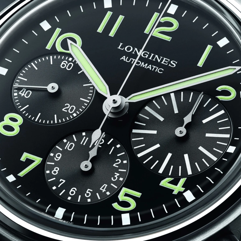 Longines,Heritage Classic 41mm,41mm,Stainless Steel,Black,Automatic,Chronograph,Day,Column Wheel,L2,L2.816.4.53.2