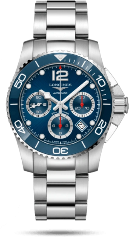 Longines,HydroConquest 41mm,41mm,Stainless Steel,Blue,Automatic,Chronograph,Moonphase,Date,Column Wheel,54hours,In-house Caliber,L3,L3.783.4.96.6
