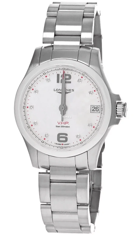 Longines,Conquest V.H.P. 36mm,36mm,Stainless Steel,White,Quartz,Day,In-house Caliber,L3,L3.319.4.87.6