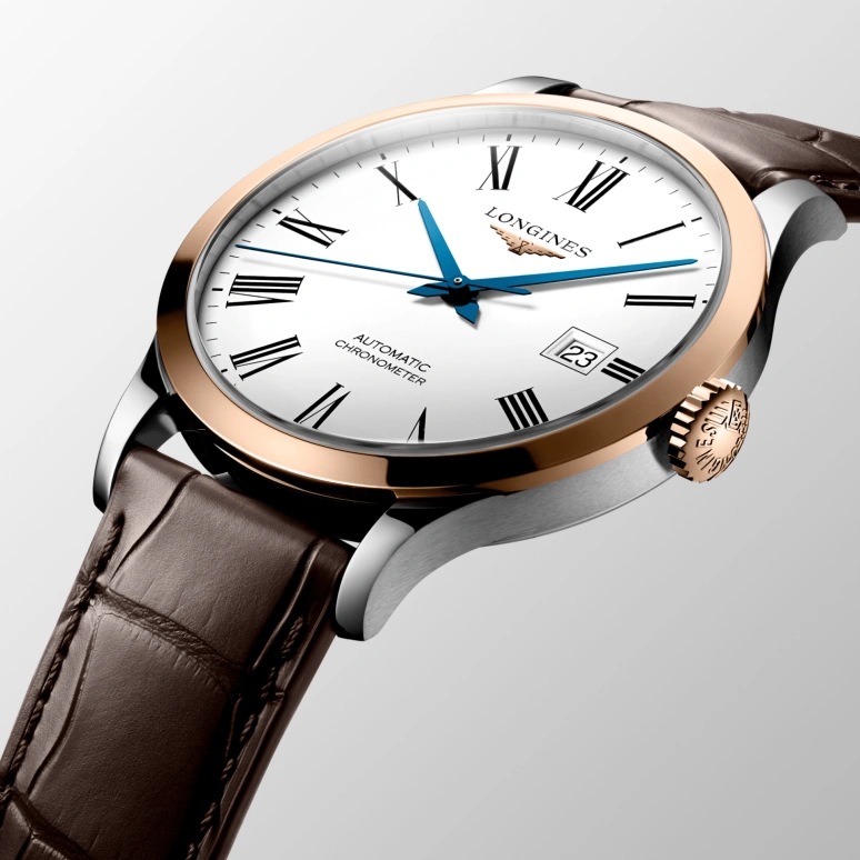 Longines,Record 40mm,40mm,Pink Gold,Stainless Steel,White,Automatic,Date,64hours,L2,L2.821.5.11.2