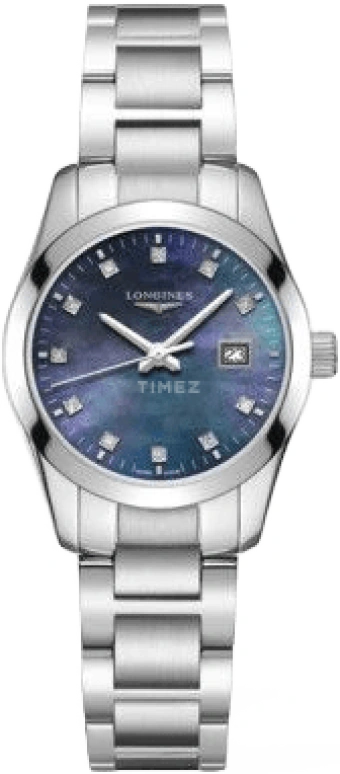 Longines,Conquest Classic 29.50mm,29.50mm,Stainless Steel,Black,Quartz,Date,Jumping Minutes,L2,L2.286.4.88.6