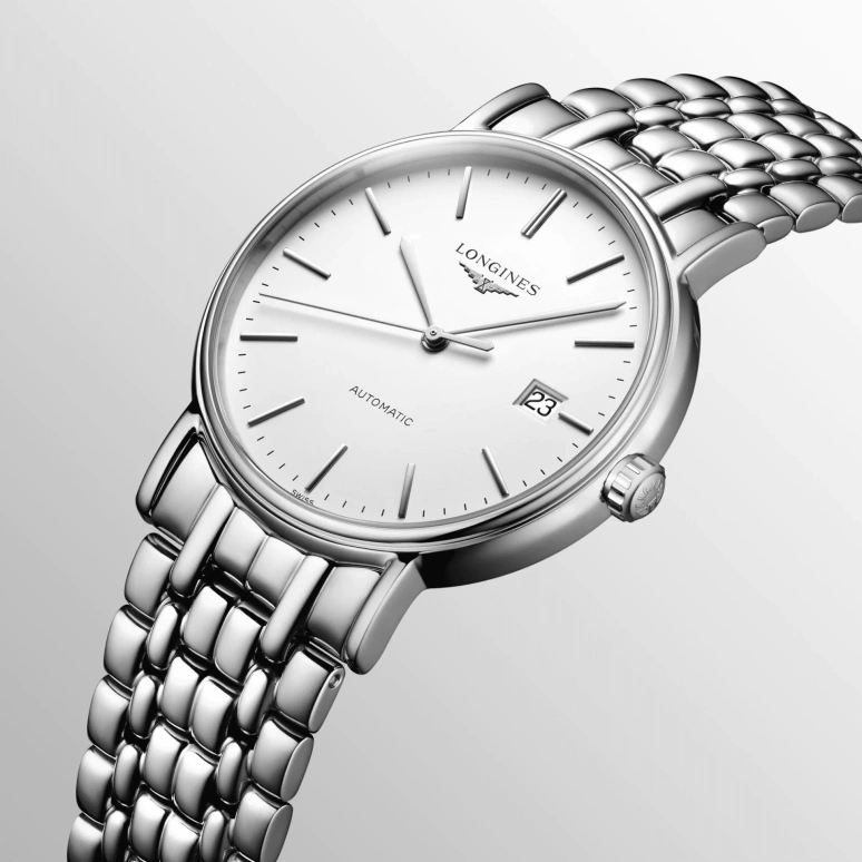 Longines,Presence 38.50mm,38.50mm,Stainless Steel,White,Automatic,Date,65hours,L4,L4.921.4.12.6