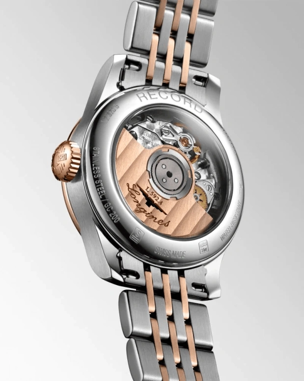 Longines,Record 26mm,26mm,Pink Gold,Stainless Steel,Silver,Automatic,Date,40hours,L2,L2.320.5.72.7
