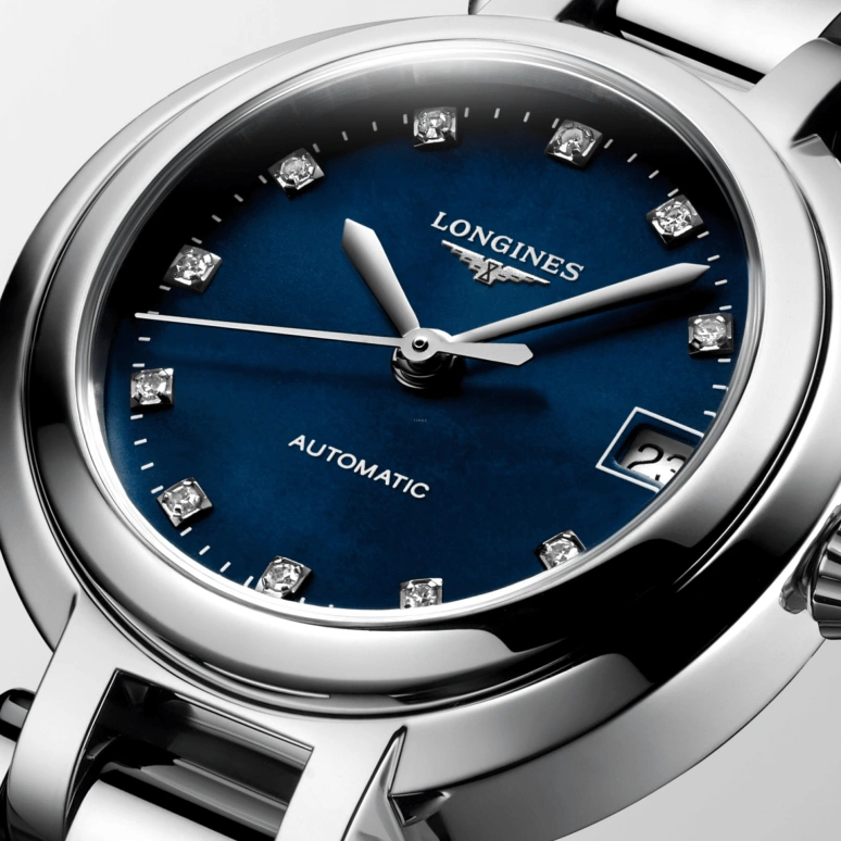 Longines,PrimaLuna 26.50mm,26.50mm,Stainless Steel,Blue,Automatic,Date,40hours,L8,L8.111.4.98.6
