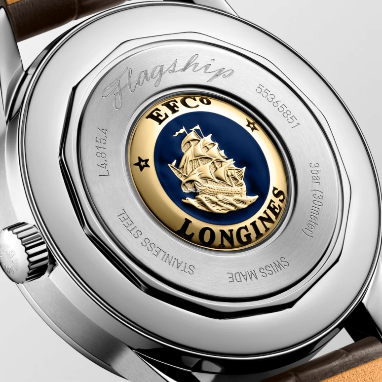 Longines,Flagship 38.50mm,38.50mm,Stainless Steel,Brown,Automatic,Moonphase,Day,L4,L4.815.4.62.2
