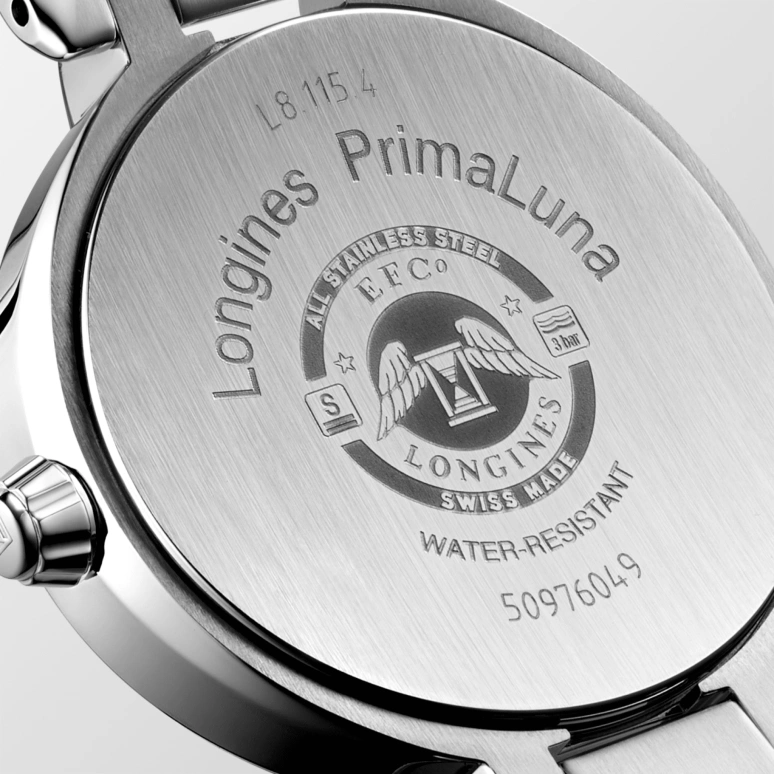 Longines,PrimaLuna 30.50mm,30.50mm,Stainless Steel,White,Quartz,Moonphase,Date,L8,L8.115.4.87.6