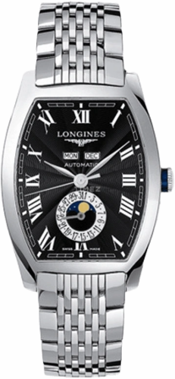 Longines,Evidenza 33.10mm,33.10mm,Stainless Steel,Black,Automatic,Moonphase,Month,Date,Day,42hours,In-house Caliber,L2,L2.671.4.58.6