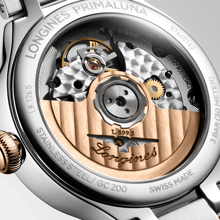 Longines,PrimaLuna 34mm,34mm,Stainless Steel,Pink Gold,Silver,Automatic,Moonphase,Day,L8,L8.126.5.71.7