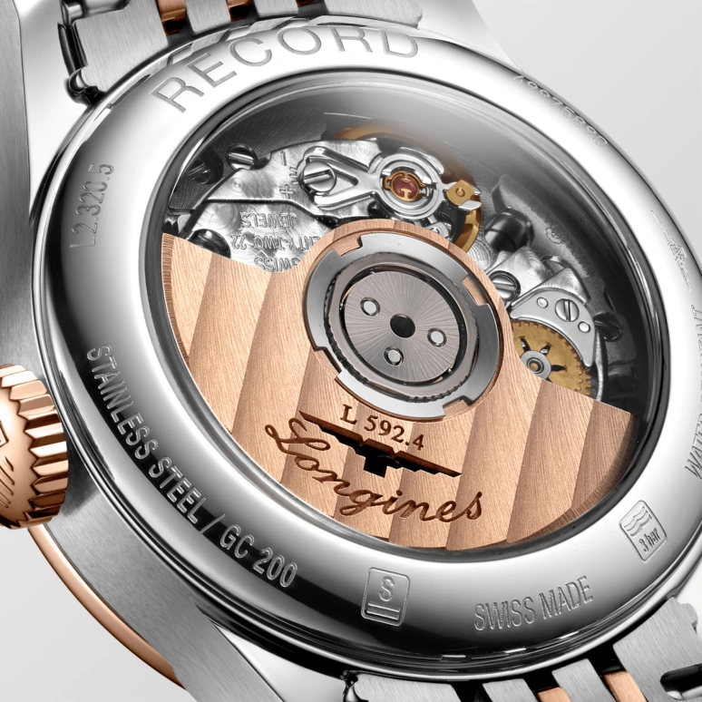 Longines,Record 26mm,26mm,Pink Gold,Stainless Steel,White,Automatic,Date,40hours,L2,L2.320.5.87.7