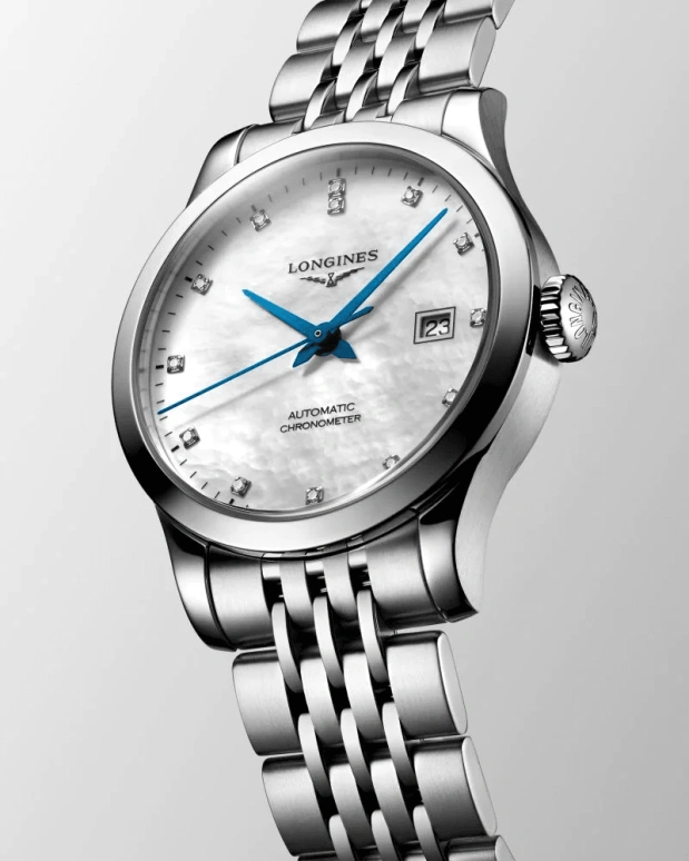 Longines,Record 30mm,30mm,Stainless Steel,White,Automatic,Date,40hours,L2,L2.321.4.87.6