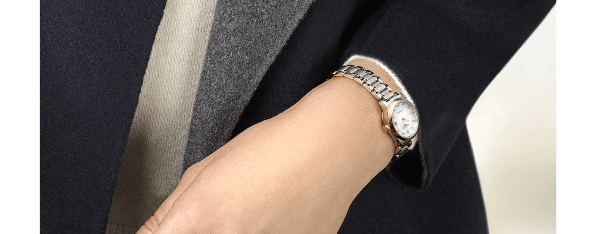 Longines,Master 25.50mm,25.50mm,Pink Gold,Stainless Steel,Pink,White,Automatic,Date,40hours,L2,L2.128.5.89.7