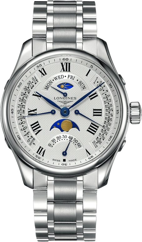 Longines,Master 44mm,44mm,Stainless Steel,Silver,Automatic,Moonphase,Date,Power Reserve Indicator,Flyback,48hours,In-house Caliber,L2,L2.739.4.71.6