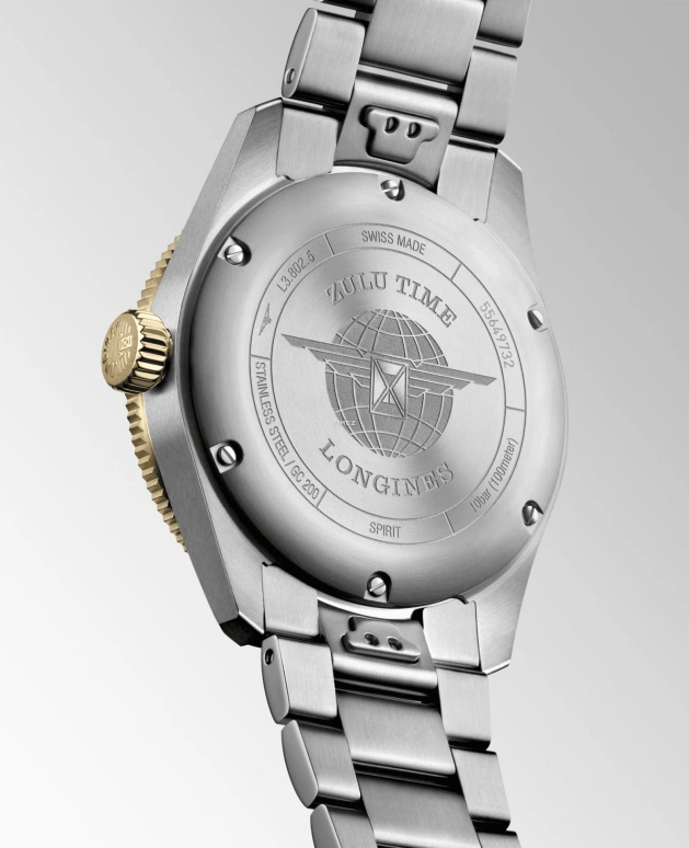 Longines,Spirit 39mm,39mm,Stainless Steel,Black,Automatic,Day,Dule Time,L3,L3.802.5.53.6