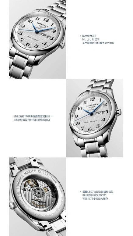 Longines,Master 40mm,40mm,Stainless Steel,Silver,Automatic,Annual Calendar,Month,Day,L2,L2.910.4.78.6