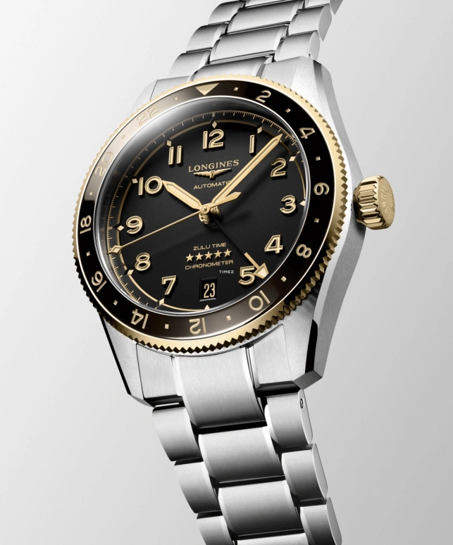 Longines,Spirit 39mm,39mm,Stainless Steel,Black,Automatic,Day,Dule Time,L3,L3.802.5.53.6