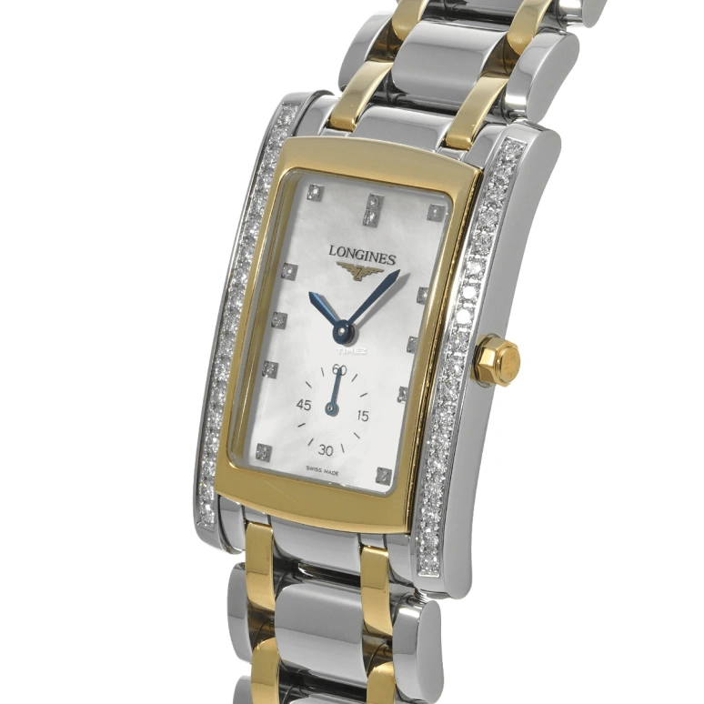 Longines,DolceVita 26.30x32.10mm,26.30x32.10mm,Stainless Steel,Yellow Gold,White,Quartz,In-house Caliber,Sapphire,Crystal Glass,L5,L5.655.5.09.7