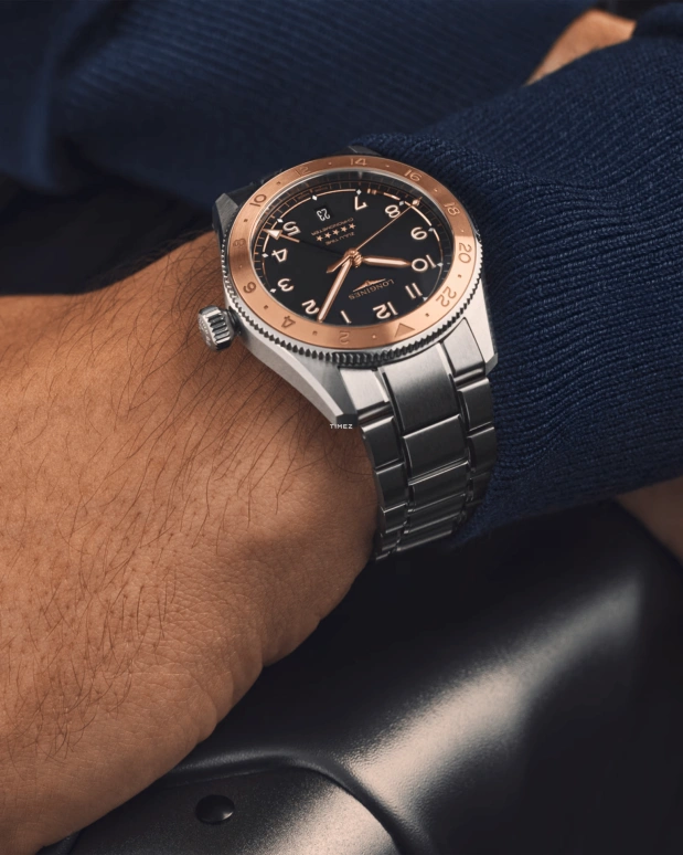 Longines,Spirit 39mm,39mm,Stainless Steel,Pink Gold,Black,Automatic,Day,Dule Time,GMT,Anti-magnetic,65hours,In-house Caliber,L3,L3.803.5.53.6
