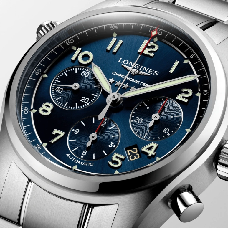 Longines,Spirit 42mm,42mm,Stainless Steel,Blue,Automatic,Chronograph,Date,Column Wheel,L3,L3.820.4.93.6
